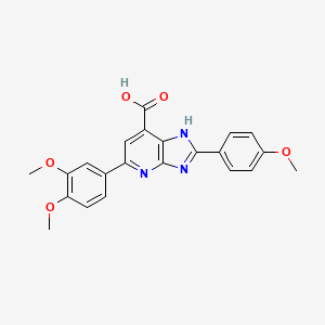 molecular formula C22H19N3O5 B2477173 5-(3,4-dimethoxyphenyl)-2-(4-methoxyphenyl)-3H-imidazo[4,5-b]pyridine-7-carboxylic acid CAS No. 1021083-54-4