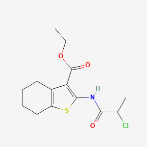 molecular formula C14H18ClNO3S B2477178 2-[(2-クロロプロパノイル)アミノ]-4,5,6,7-テトラヒドロ-1-ベンゾチオフェン-3-カルボン酸エチル CAS No. 632332-28-6