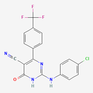 molecular formula C18H10ClF3N4O B2477200 2-[(4-Chlorophenyl)amino]-6-oxo-4-[4-(trifluoromethyl)phenyl]-1,6-dihydropyrimidine-5-carbonitrile CAS No. 1349445-93-7