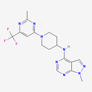 molecular formula C17H19F3N8 B2477207 N-{1-methyl-1H-pyrazolo[3,4-d]pyrimidin-4-yl}-1-[2-methyl-6-(trifluoromethyl)pyrimidin-4-yl]piperidin-4-amine CAS No. 2034516-31-7