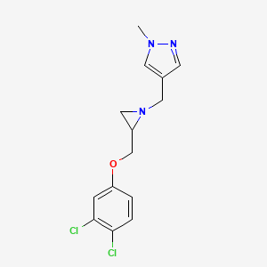 molecular formula C14H15Cl2N3O B2477218 4-[[2-[(3,4-Dichlorophenoxy)methyl]aziridin-1-yl]methyl]-1-methylpyrazole CAS No. 2411286-18-3
