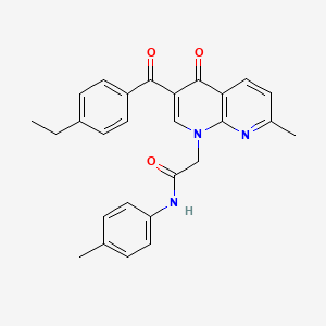 molecular formula C27H25N3O3 B2477228 2-(3-(4-ethylbenzoyl)-7-methyl-4-oxo-1,8-naphthyridin-1(4H)-yl)-N-(p-tolyl)acetamide CAS No. 894885-41-7