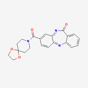 molecular formula C21H21N3O4 B2477236 6-{1,4-Dioxa-8-azaspiro[4.5]decane-8-carbonyl}-2,9-diazatricyclo[9.4.0.0^{3,8}]pentadeca-1(11),3(8),4,6,12,14-hexaen-10-one CAS No. 443670-36-8