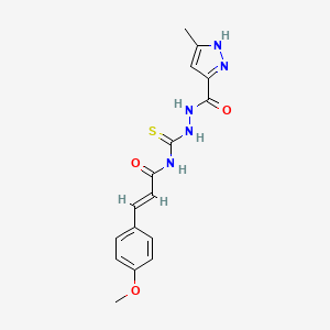 molecular formula C16H17N5O3S B2477244 (E)-3-(4-methoxyphenyl)-N-(2-(3-methyl-1H-pyrazole-5-carbonyl)hydrazinecarbonothioyl)acrylamide CAS No. 944789-53-1