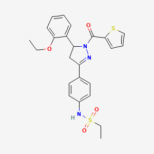 molecular formula C24H25N3O4S2 B2477248 N-(4-(5-(2-ethoxyphenyl)-1-(thiophene-2-carbonyl)-4,5-dihydro-1H-pyrazol-3-yl)phenyl)ethanesulfonamide CAS No. 852141-42-5