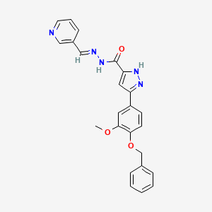 molecular formula C24H21N5O3 B2477254 (E)-3-(4-(benzyloxy)-3-methoxyphenyl)-N'-(pyridin-3-ylmethylene)-1H-pyrazole-5-carbohydrazide CAS No. 1285683-98-8