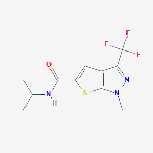 molecular formula C11H12F3N3OS B2477267 N-isopropyl-1-methyl-3-(trifluoromethyl)-1H-thieno[2,3-c]pyrazole-5-carboxamide CAS No. 477886-39-8