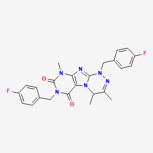molecular formula C24H22F2N6O2 B2477276 1,7-Bis[(4-fluorophenyl)methyl]-3,4,9-trimethyl-4H-purino[8,7-c][1,2,4]triazine-6,8-dione CAS No. 898449-04-2