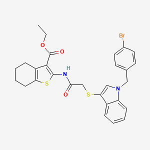 molecular formula C28H27BrN2O3S2 B2477286 ethyl 2-(2-((1-(4-bromobenzyl)-1H-indol-3-yl)thio)acetamido)-4,5,6,7-tetrahydrobenzo[b]thiophene-3-carboxylate CAS No. 681274-61-3