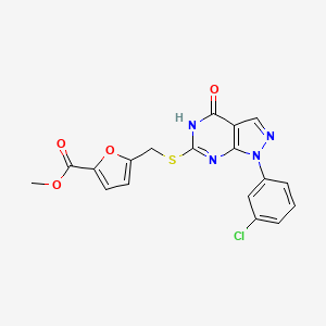 molecular formula C18H13ClN4O4S B2477295 5-(((1-(3-氯苯基)-4-羟基-1H-吡唑并[3,4-d]嘧啶-6-基)硫代)甲基)呋喃-2-羧酸甲酯 CAS No. 921908-93-2