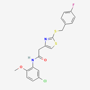 molecular formula C19H16ClFN2O2S2 B2477296 N-(5-chloro-2-methoxyphenyl)-2-(2-((4-fluorobenzyl)thio)thiazol-4-yl)acetamide CAS No. 941922-85-6