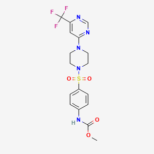 molecular formula C17H18F3N5O4S B2477299 Methyl (4-((4-(6-(trifluoromethyl)pyrimidin-4-yl)piperazin-1-yl)sulfonyl)phenyl)carbamate CAS No. 2034344-22-2