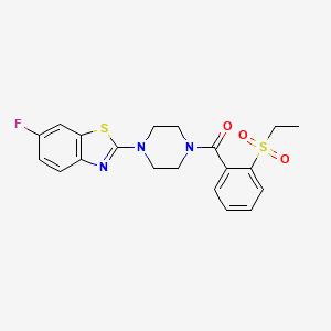 molecular formula C20H20FN3O3S2 B2477300 (2-(乙磺酰基)苯基)(4-(6-氟苯并[d]噻唑-2-基)哌嗪-1-基)甲酮 CAS No. 886933-81-9