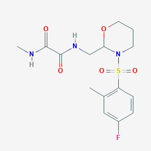 molecular formula C15H20FN3O5S B2477305 N1-((3-((4-fluoro-2-methylphenyl)sulfonyl)-1,3-oxazinan-2-yl)methyl)-N2-methyloxalamide CAS No. 872724-07-7
