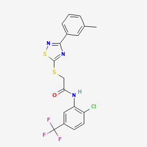 molecular formula C18H13ClF3N3OS2 B2477333 N-(2-氯-5-(三氟甲基)苯基)-2-((3-(间甲苯基)-1,2,4-噻二唑-5-基)硫代)乙酰胺 CAS No. 864918-05-8