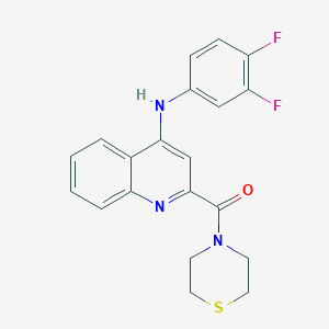 molecular formula C20H17F2N3OS B2477338 (4-((3,4-Difluorophenyl)amino)quinolin-2-yl)(thiomorpholino)methanone CAS No. 1226431-66-8