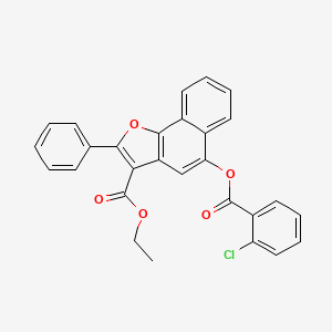 molecular formula C28H19ClO5 B2477339 Ethyl 5-((2-chlorobenzoyl)oxy)-2-phenylnaphtho[1,2-b]furan-3-carboxylate CAS No. 321968-27-8