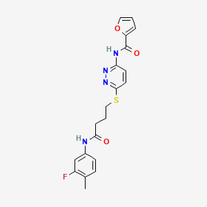 molecular formula C20H19FN4O3S B2477343 N-(6-((4-((3-fluoro-4-methylphenyl)amino)-4-oxobutyl)thio)pyridazin-3-yl)furan-2-carboxamide CAS No. 1105218-36-7