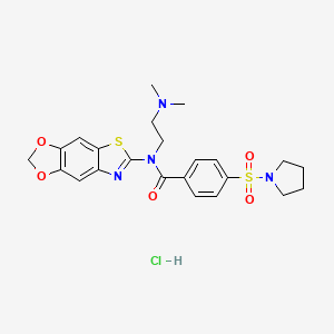 molecular formula C23H27ClN4O5S2 B2477365 N-([1,3]dioxolo[4',5':4,5]benzo[1,2-d]thiazol-6-yl)-N-(2-(dimethylamino)ethyl)-4-(pyrrolidin-1-ylsulfonyl)benzamide hydrochloride CAS No. 1321981-68-3