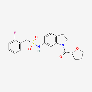 molecular formula C20H21FN2O4S B2477373 1-(2-fluorophenyl)-N-(1-(tetrahydrofuran-2-carbonyl)indolin-6-yl)methanesulfonamide CAS No. 1058243-85-8