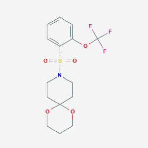 molecular formula C15H18F3NO5S B2477376 9-((2-(Trifluoromethoxy)phenyl)sulfonyl)-1,5-dioxa-9-azaspiro[5.5]undecane CAS No. 1023262-80-7