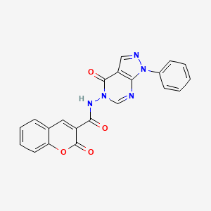 molecular formula C21H13N5O4 B2477395 2-oxo-N-(4-oxo-1-phenyl-1H-pyrazolo[3,4-d]pyrimidin-5(4H)-yl)-2H-chromene-3-carboxamide CAS No. 899736-88-0