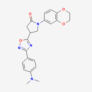 molecular formula C22H22N4O4 B2477398 1-(2,3-Dihydrobenzo[b][1,4]dioxin-6-yl)-4-(3-(4-(dimethylamino)phenyl)-1,2,4-oxadiazol-5-yl)pyrrolidin-2-one CAS No. 941892-17-7