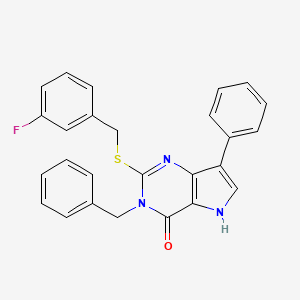 molecular formula C26H20FN3OS B2477400 3-benzyl-2-((3-fluorobenzyl)thio)-7-phenyl-3H-pyrrolo[3,2-d]pyrimidin-4(5H)-one CAS No. 1793845-91-6