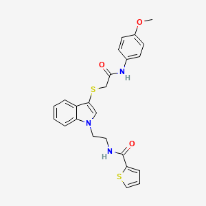 molecular formula C24H23N3O3S2 B2477422 N-(2-(3-((2-((4-methoxyphenyl)amino)-2-oxoethyl)thio)-1H-indol-1-yl)ethyl)thiophene-2-carboxamide CAS No. 497073-10-6