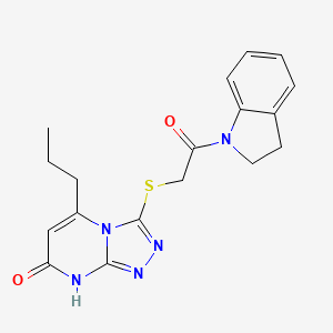 molecular formula C18H19N5O2S B2477428 3-((2-(indolin-1-yl)-2-oxoethyl)thio)-5-propyl-[1,2,4]triazolo[4,3-a]pyrimidin-7(8H)-one CAS No. 891121-96-3