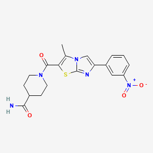 1-(3-Methyl-6-(3-nitrophenyl)imidazo[2,1-b]thiazole-2-carbonyl)piperidine-4-carboxamide