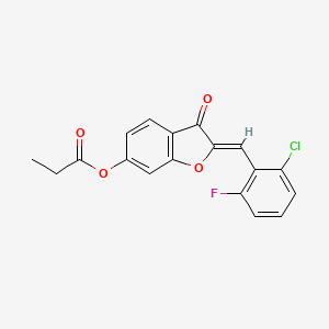 molecular formula C18H12ClFO4 B2477457 (Z)-2-(2-chloro-6-fluorobenzylidene)-3-oxo-2,3-dihydrobenzofuran-6-yl propionate CAS No. 899402-50-7