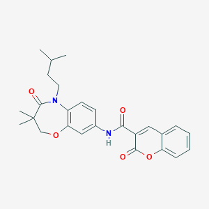 molecular formula C26H28N2O5 B2477458 N-(5-异戊基-3,3-二甲基-4-氧代-2,3,4,5-四氢苯并[b][1,4]恶二杂环辛-8-基)-2-氧代-2H-色烯-3-甲酰胺 CAS No. 921541-00-6