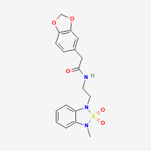 molecular formula C18H19N3O5S B2477469 2-(benzo[d][1,3]dioxol-5-yl)-N-(2-(3-methyl-2,2-dioxidobenzo[c][1,2,5]thiadiazol-1(3H)-yl)ethyl)acetamide CAS No. 2034238-38-3