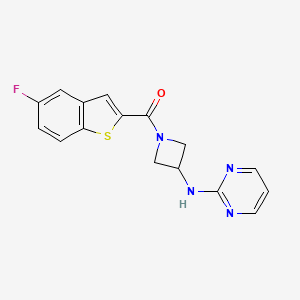 molecular formula C16H13FN4OS B2477471 (5-Fluorobenzo[b]thiophen-2-yl)(3-(pyrimidin-2-ylamino)azetidin-1-yl)methanone CAS No. 2034552-48-0
