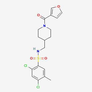 molecular formula C18H20Cl2N2O4S B2477481 2,4-dichloro-N-((1-(furan-3-carbonyl)piperidin-4-yl)methyl)-5-methylbenzenesulfonamide CAS No. 1396877-73-8