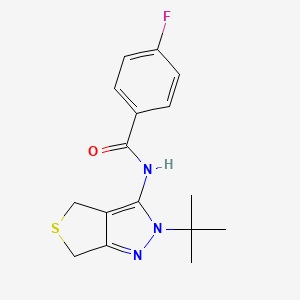 molecular formula C16H18FN3OS B2477491 N-(2-(tert-ブチル)-4,6-ジヒドロ-2H-チエノ[3,4-c]ピラゾール-3-イル)-4-フルオロベンズアミド CAS No. 361168-80-1