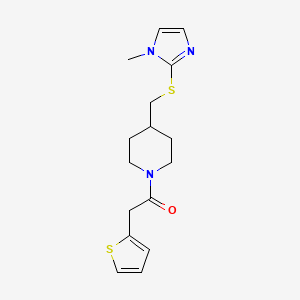 molecular formula C16H21N3OS2 B2477514 1-(4-(((1-甲基-1H-咪唑-2-基)硫代)甲基)哌啶-1-基)-2-(噻吩-2-基)乙酮 CAS No. 1428375-68-1