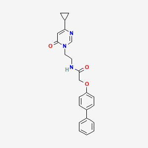 molecular formula C23H23N3O3 B2477518 2-([1,1'-biphenyl]-4-yloxy)-N-(2-(4-cyclopropyl-6-oxopyrimidin-1(6H)-yl)ethyl)acetamide CAS No. 2034395-35-0