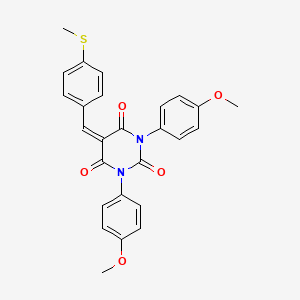 molecular formula C26H22N2O5S B2477532 1,3-Bis(4-methoxyphenyl)-5-[(4-methylsulfanylphenyl)methylidene]-1,3-diazinane-2,4,6-trione CAS No. 1023828-53-6