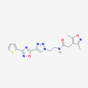 molecular formula C17H17N7O3S B2477544 2-(3,5-dimethylisoxazol-4-yl)-N-(2-(4-(3-(thiophen-2-yl)-1,2,4-oxadiazol-5-yl)-1H-1,2,3-triazol-1-yl)ethyl)acetamide CAS No. 2034478-85-6