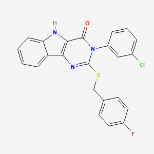 molecular formula C23H15ClFN3OS B2477545 3-(3-氯苯基)-2-[(4-氟苯基)甲硫基]-5H-嘧啶并[5,4-b]吲哚-4-酮 CAS No. 536713-68-5