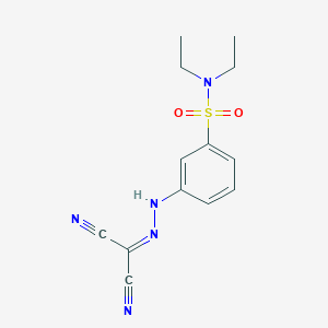 molecular formula C13H15N5O2S B2477548 Diciano[(3-(N,N-dietilsulfamil)fenil)carbonohidrazonil] CAS No. 326909-22-2