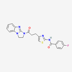 molecular formula C22H18FN5O2S B2477549 N-(4-(3-(2,3-二氢-1H-苯并[d]咪唑并[1,2-a]咪唑-1-基)-3-氧代丙基)噻唑-2-基)-4-氟苯甲酰胺 CAS No. 1209644-35-8