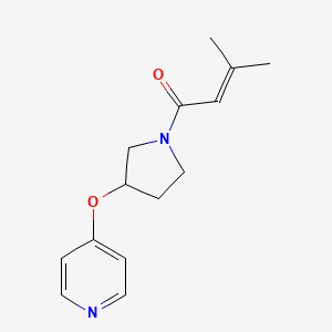 molecular formula C14H18N2O2 B2477552 3-Methyl-1-(3-(pyridin-4-yloxy)pyrrolidin-1-yl)but-2-en-1-one CAS No. 2034328-80-6