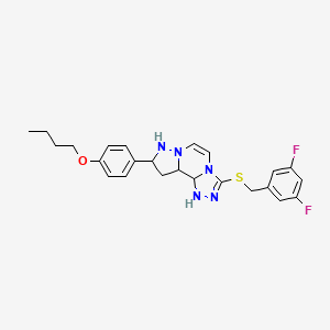 molecular formula C24H21F2N5OS B2477554 11-(4-丁氧苯基)-5-[{[(3,5-二氟苯基)甲基]硫代}-3,4,6,9,10-五氮三环[7.3.0.0^{2,6}]十二-1(12),2,4,7,10-五烯 CAS No. 1326869-53-7