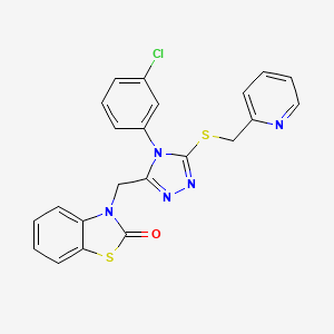 molecular formula C22H16ClN5OS2 B2477556 3-[[4-(3-Chlorophenyl)-5-(pyridin-2-ylmethylsulfanyl)-1,2,4-triazol-3-yl]methyl]-1,3-benzothiazol-2-one CAS No. 847403-59-2