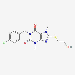 molecular formula C16H17ClN4O3S B2477564 1-(4-chlorobenzyl)-8-((2-hydroxyethyl)thio)-3,7-dimethyl-1H-purine-2,6(3H,7H)-dione CAS No. 923222-31-5