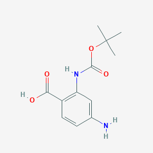 molecular formula C12H16N2O4 B2477576 Benzoic acid,4-amino-2-[[(1,1-dimethylethoxy)carbonyl]amino]- CAS No. 866329-51-3