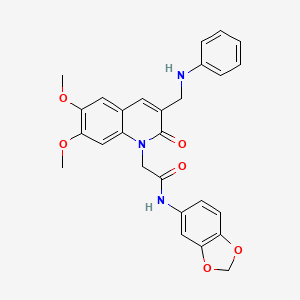 molecular formula C27H25N3O6 B2477585 2-[3-(anilinomethyl)-6,7-dimethoxy-2-oxoquinolin-1(2H)-yl]-N-1,3-benzodioxol-5-ylacetamide CAS No. 894550-08-4